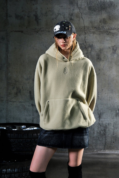 Metal Logo Faux Lambswool Hoodie